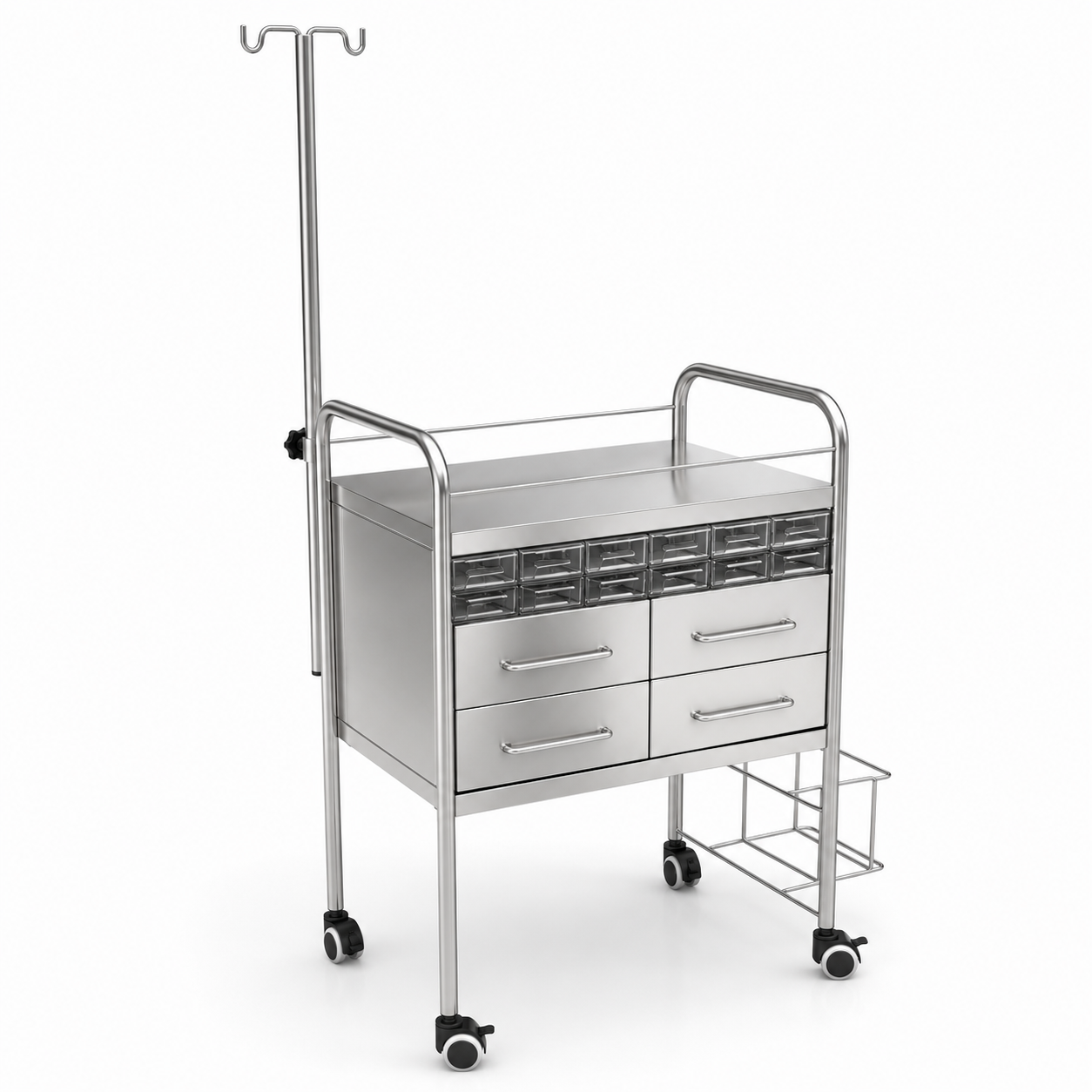 Chariot de soins avec 4 tiroirs et porte seau à pansements- CH11