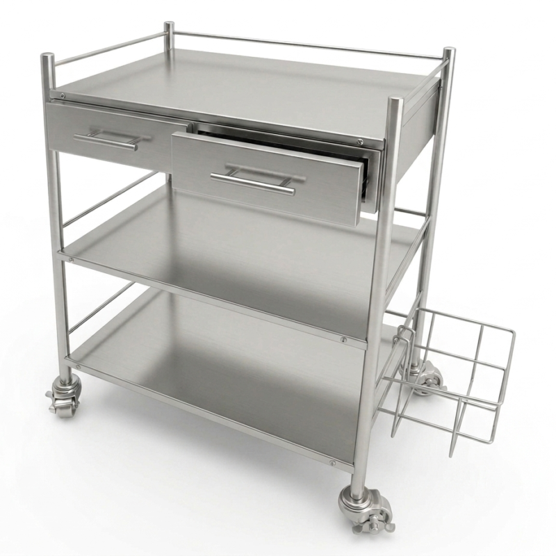 Guéridon 03 étages et 02 tiroirs en INOX- GD07